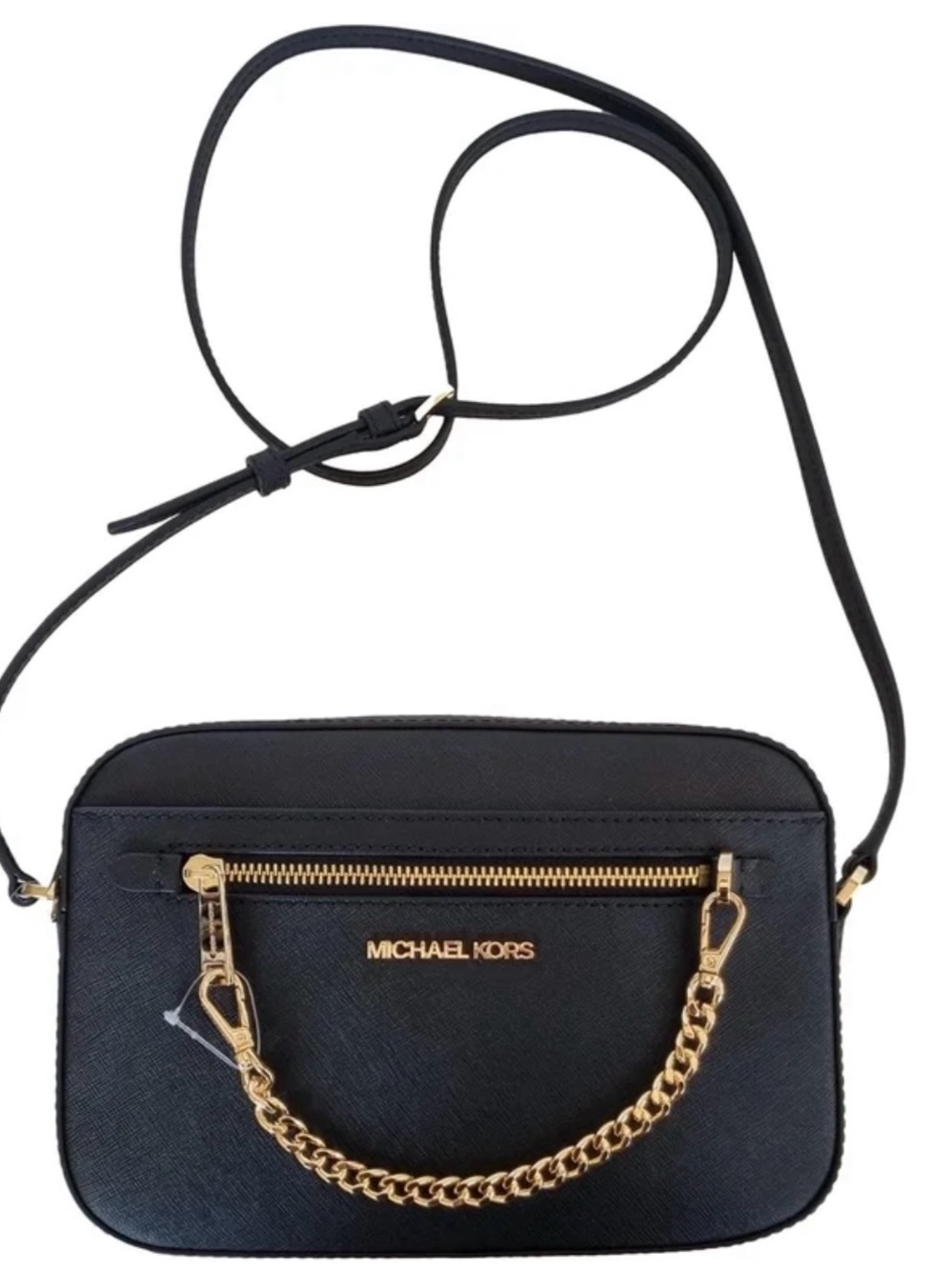 New Michael Kors Women's Black Leather East West Chain Crossbody Camera Bag NWT